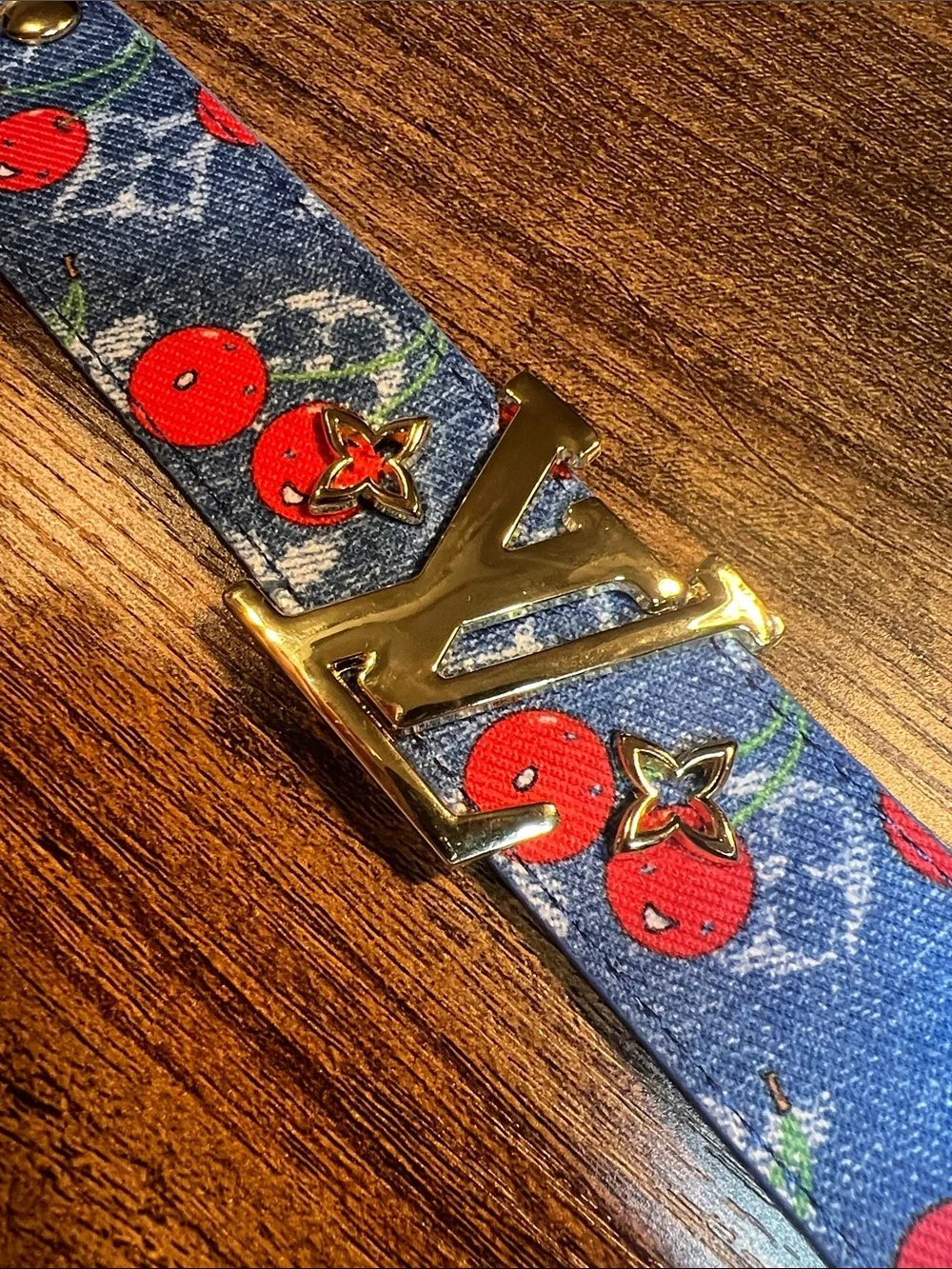 Blue Cherry Monogram Wide Logo Bracelet